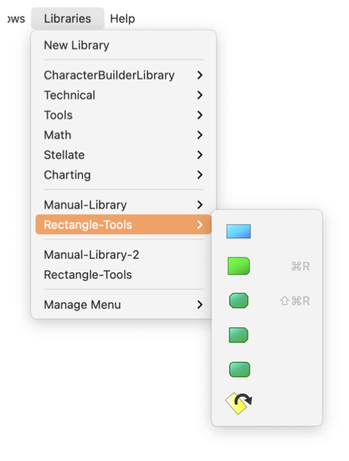 EazyDraw User Library derived shortcut menu items.