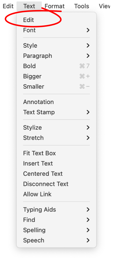 EazyDraw text menu, edit text.