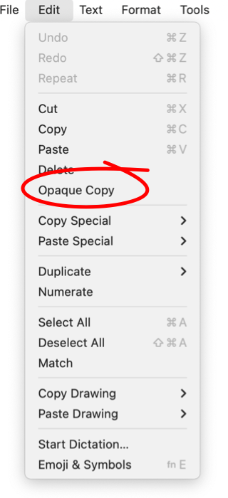 EazyDraw Opaque Copy Edit Menu