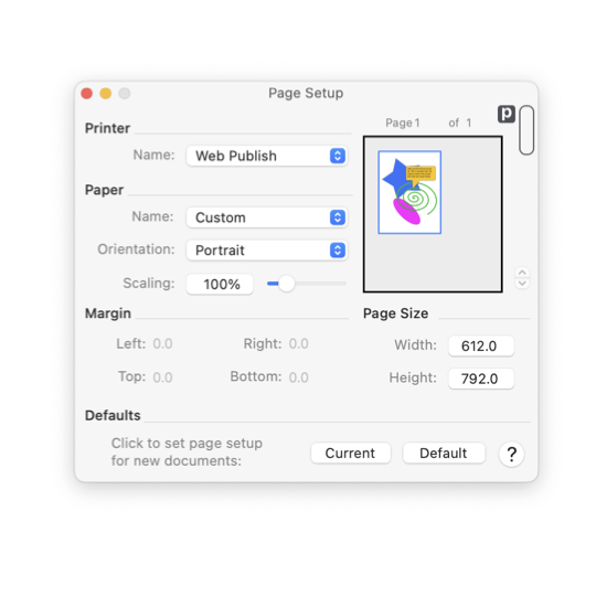 EazyDraw macOS printer settings.