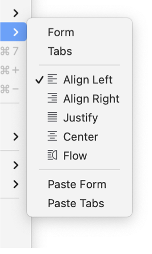 Paragraph settings, macOS.