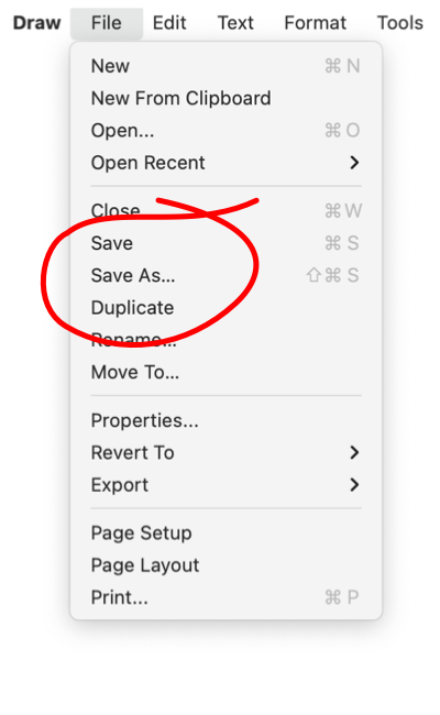 EazyDraw macOS File Save, Save As, Duplicate menu.