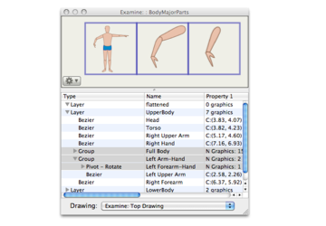 Example of inspecting layers and groups of graphics with EazyDraw on macOS.